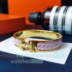 Replica Hermes Clic HH Equestrian Horse Bangle Pink Enamel Narrow Model